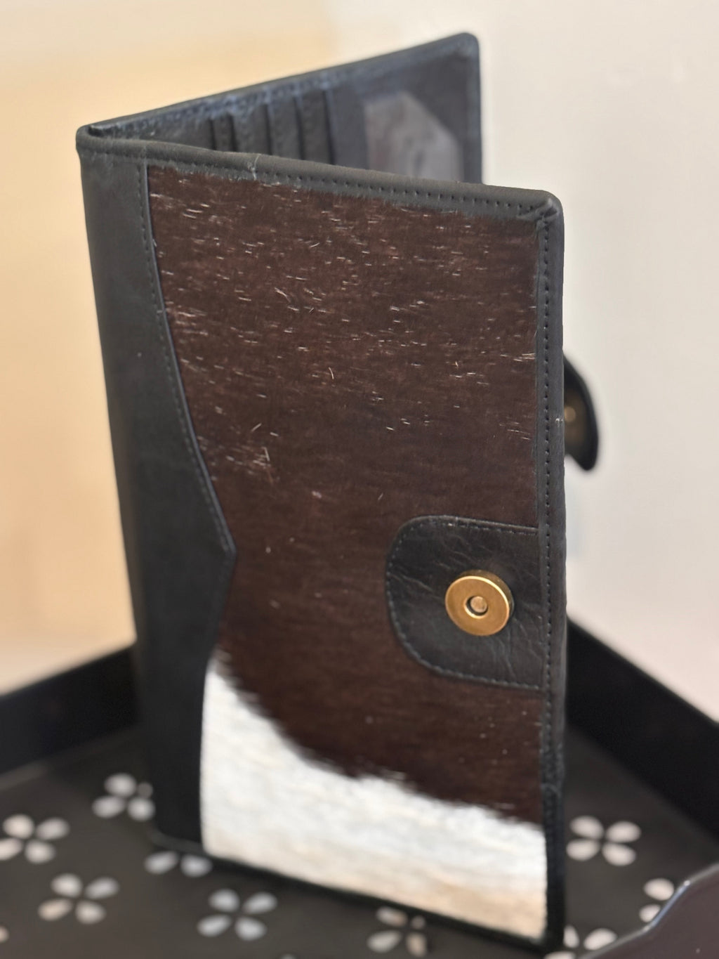 Large leather and cowhide multi pocket wallet