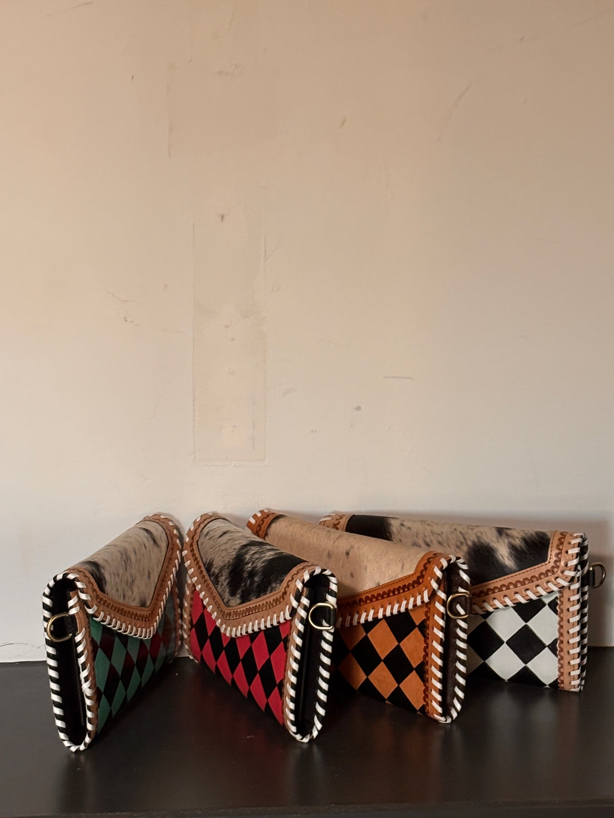 Checkered and Cowhide Clutch-wristlet & crossbody