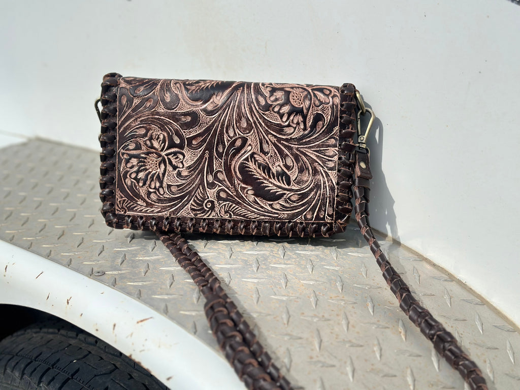 Tooled 2 Zip Clutch with built in Handle