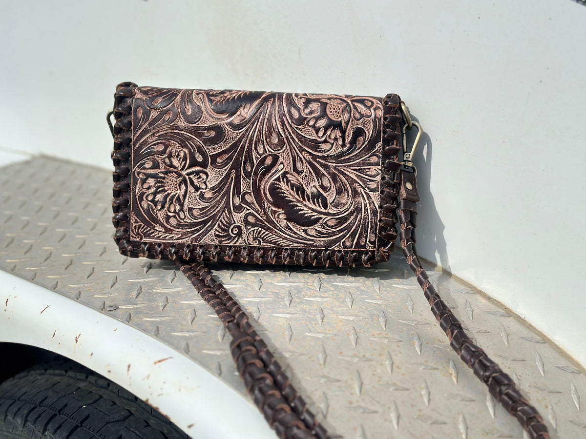 Tooled 2 Zip Clutch with built in Handle