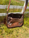 Bucket Bag-hand tooled-hair on hide