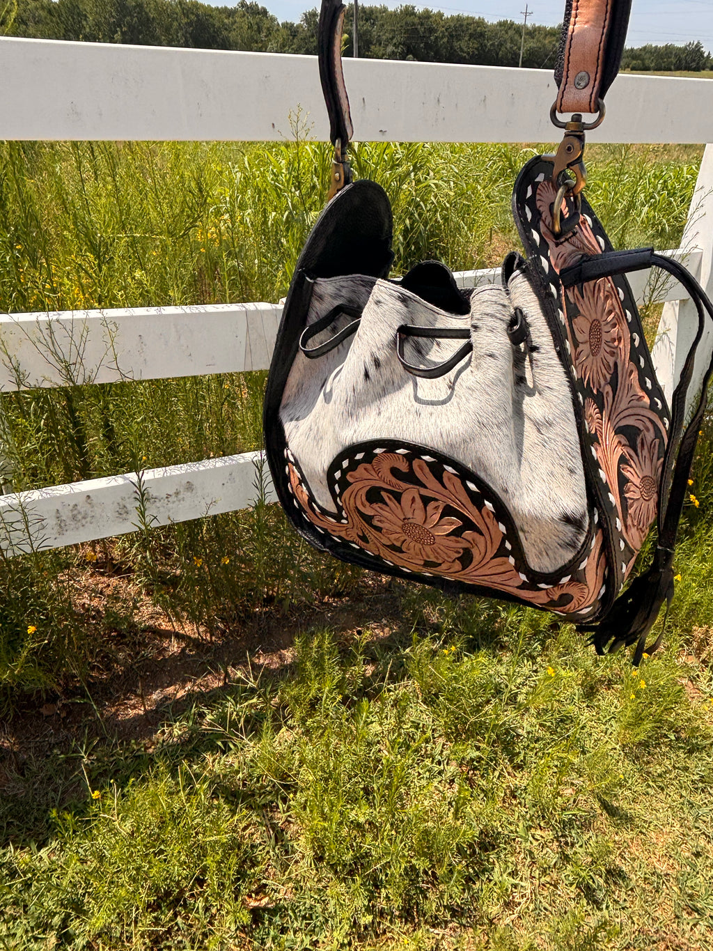 Bucket Bag-hand tooled-hair on hide
