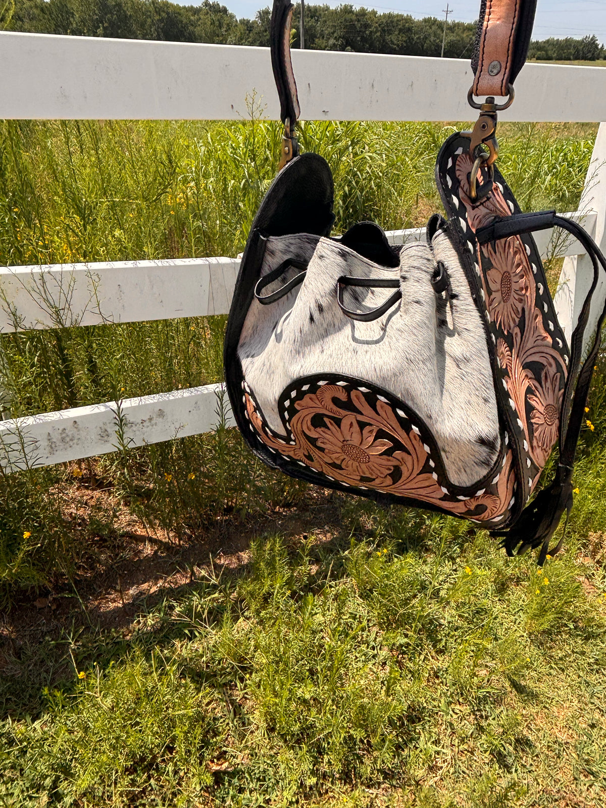 Bucket Bag-hand tooled-hair on hide