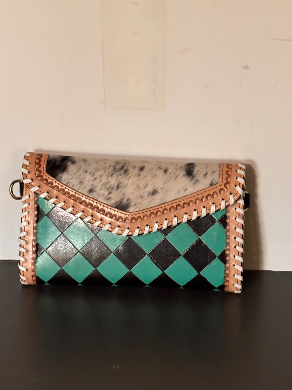 Checkered and Cowhide Clutch-wristlet & crossbody