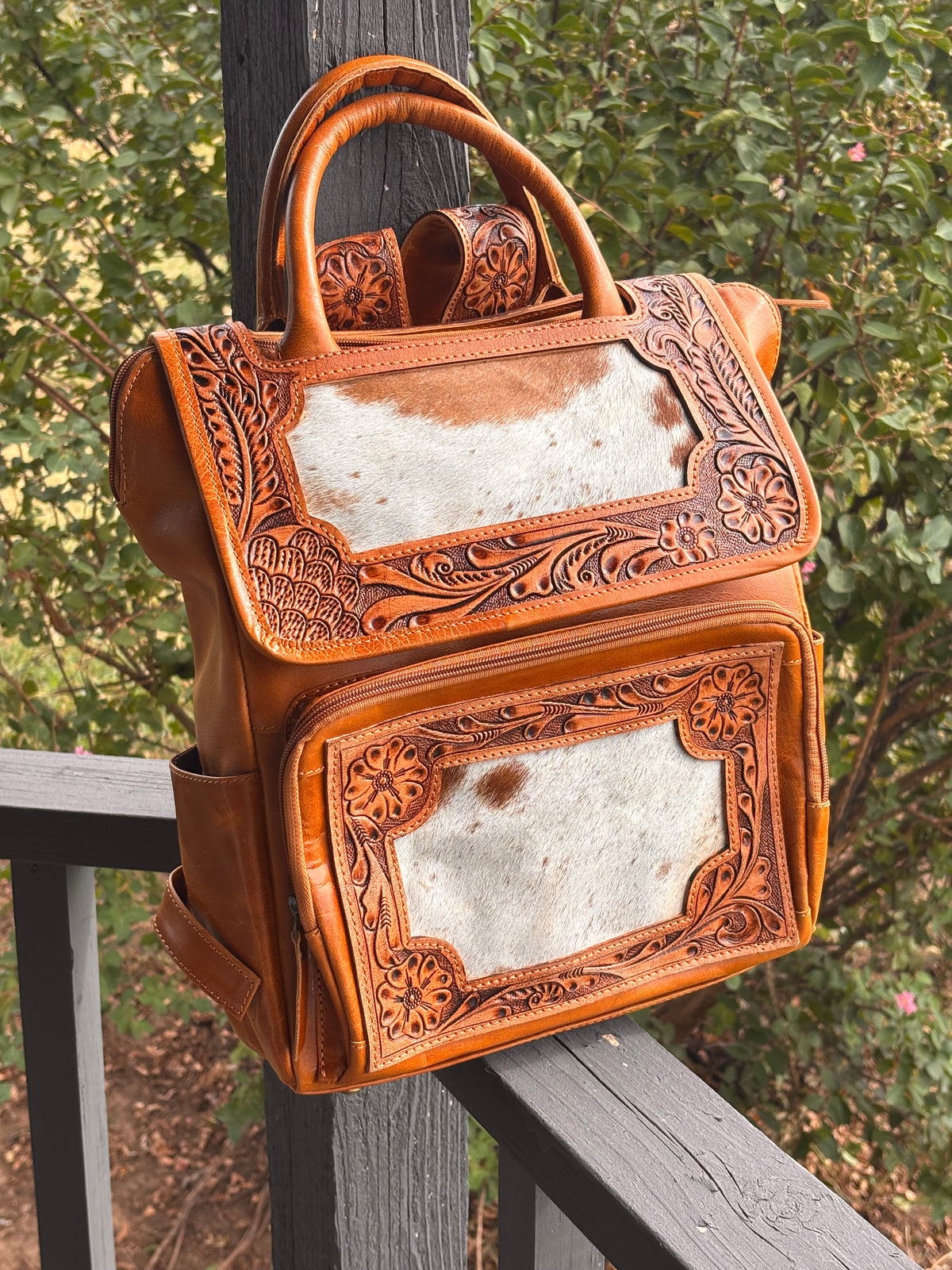Leather & cowhide backpack