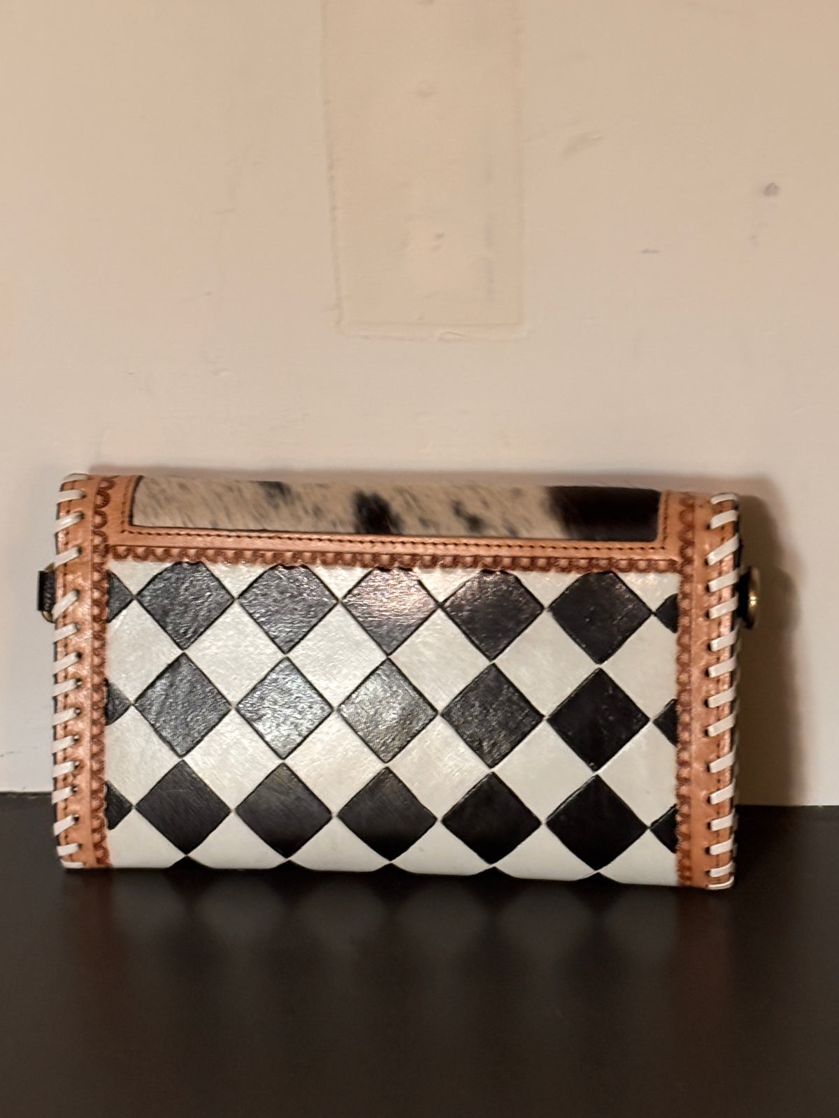 Checkered and Cowhide Clutch-wristlet & crossbody
