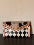 Checkered and Cowhide Clutch-wristlet & crossbody
