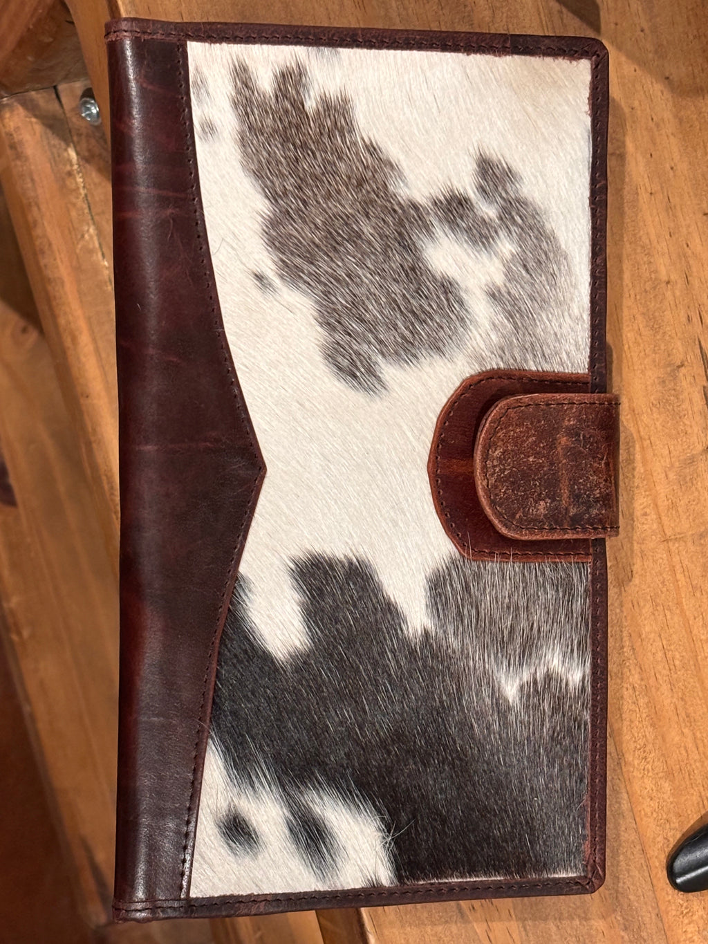 Large leather and cowhide multi pocket wallet