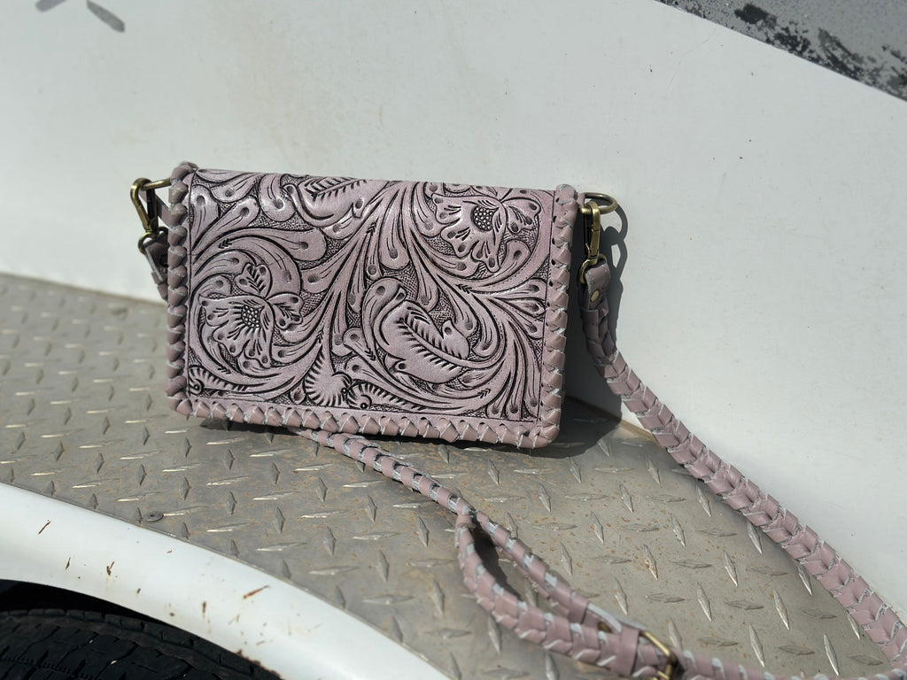 Tooled 2 Zip Clutch with built in Handle