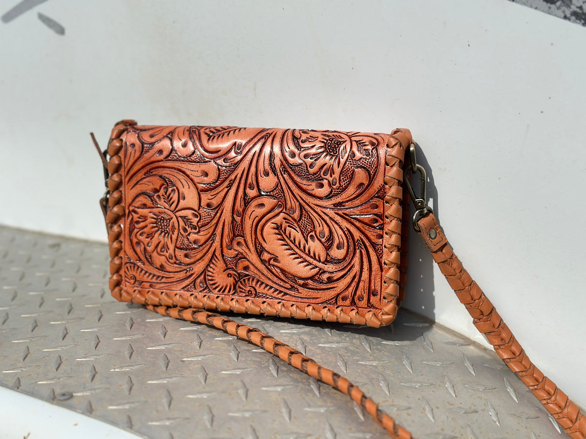 Tooled 2 Zip Clutch with built in Handle