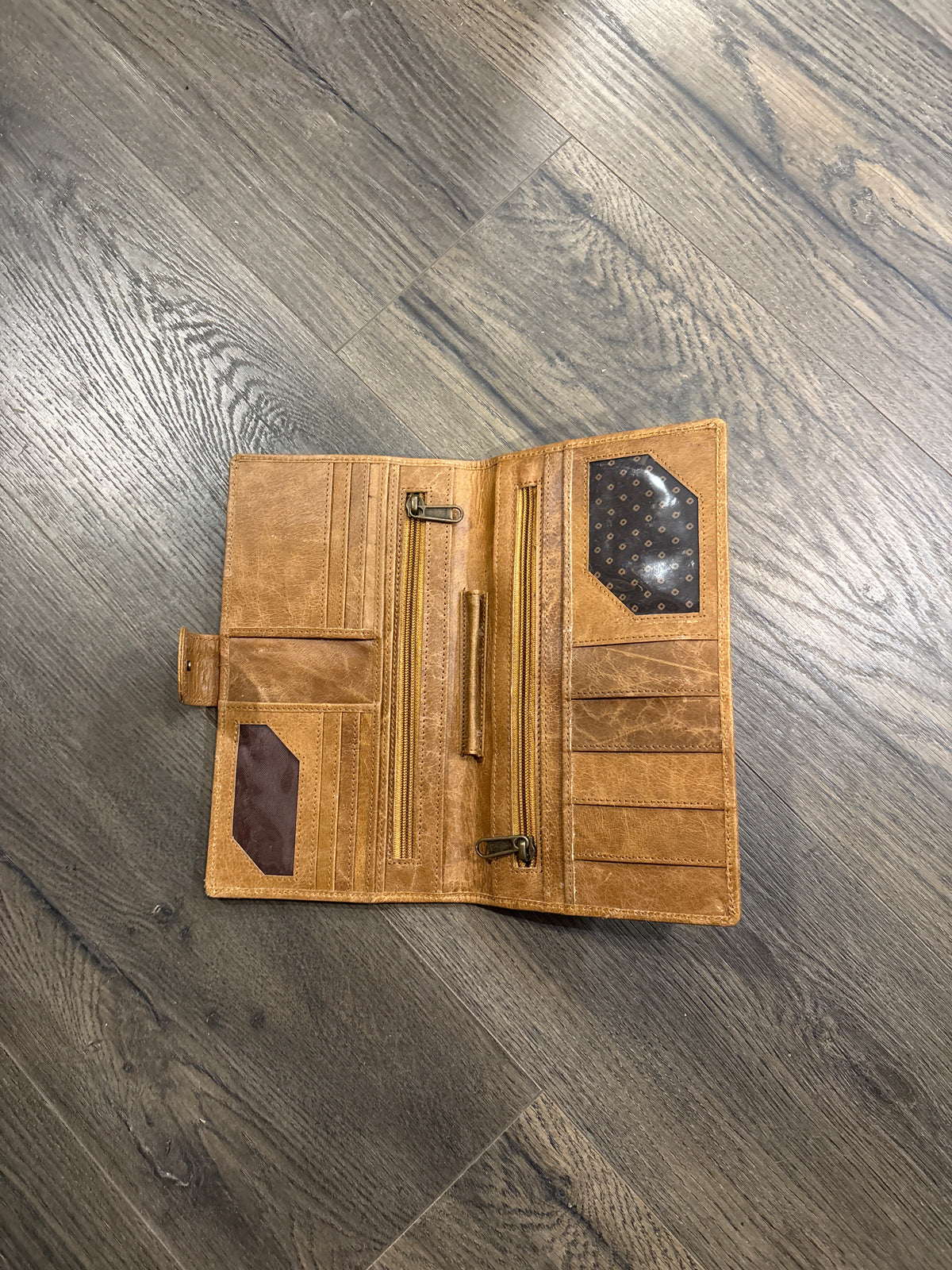 Large leather and cowhide multi pocket wallet