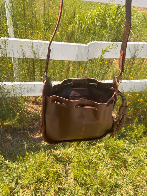 Bucket Bag-hand tooled-hair on hide