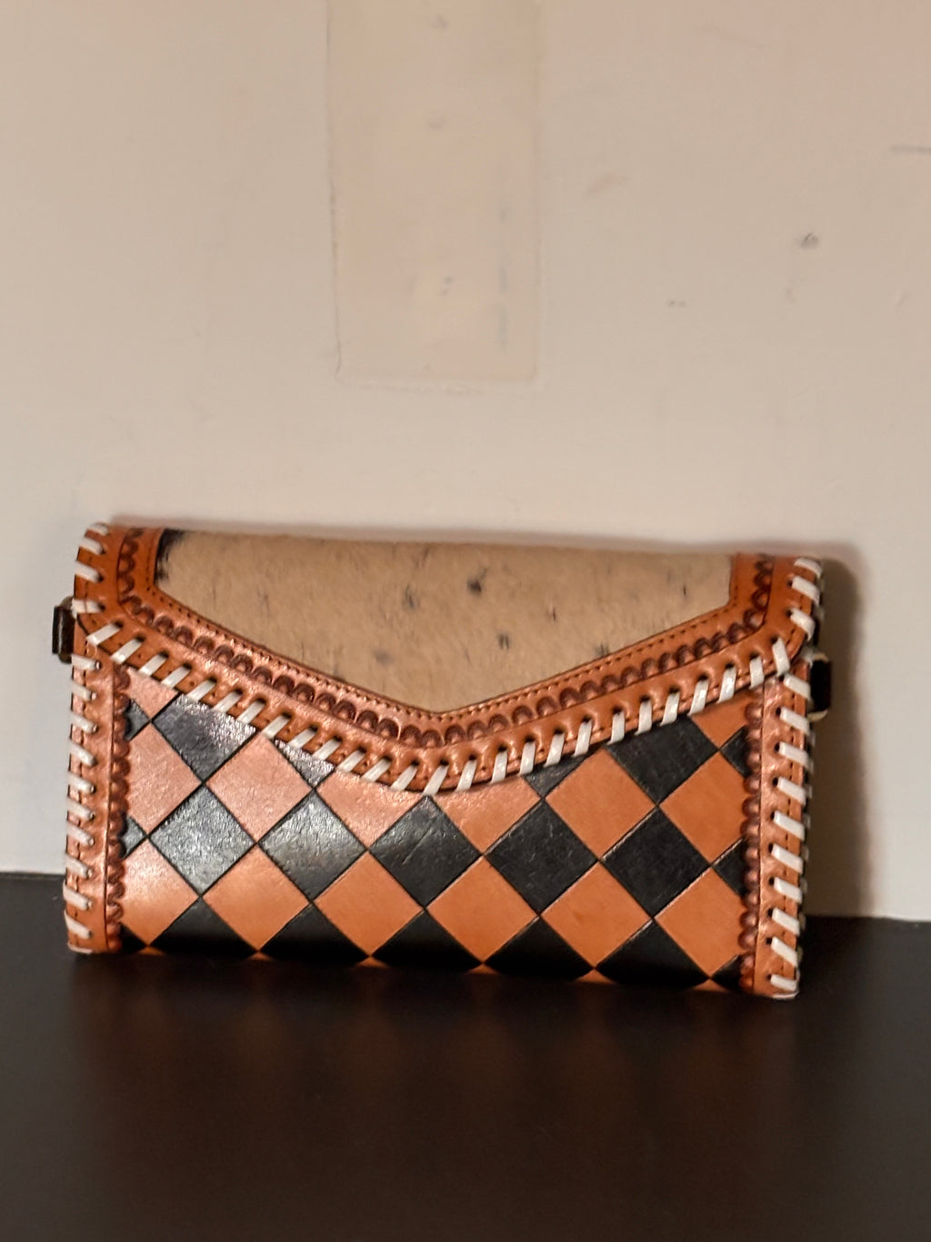 Checkered and Cowhide Clutch-wristlet & crossbody
