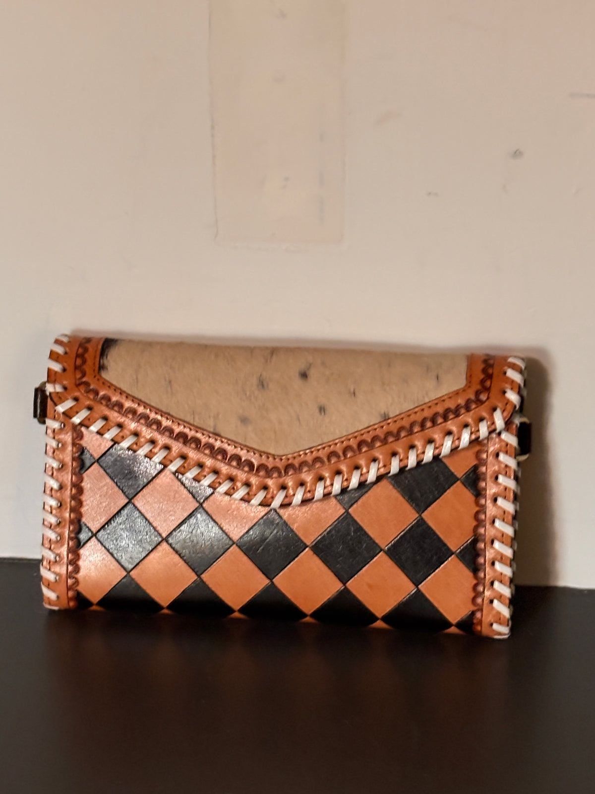Checkered and Cowhide Clutch-wristlet & crossbody