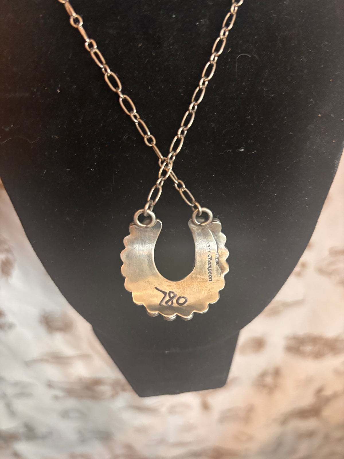 Sterling silver with Kingman turquoise-Native Emer Thompson signed stamped Sterling