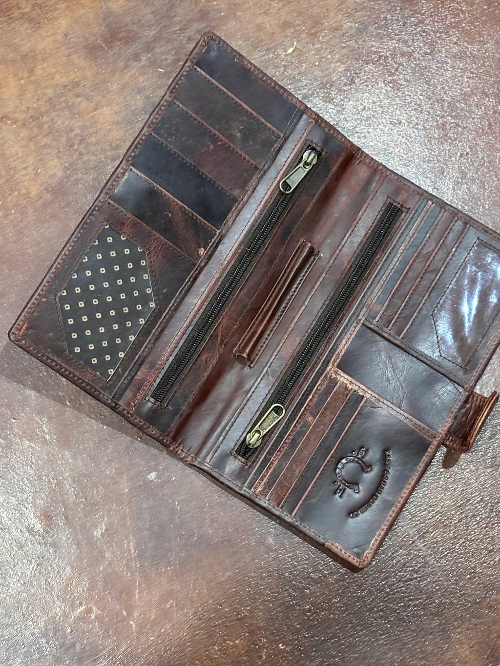 Large leather and cowhide multi pocket wallet