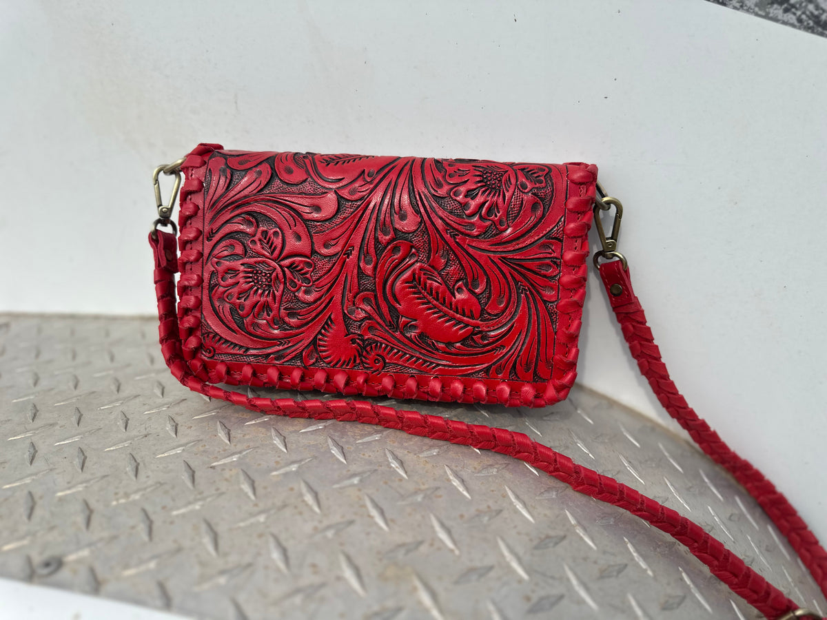 Tooled 2 Zip Clutch with built in Handle