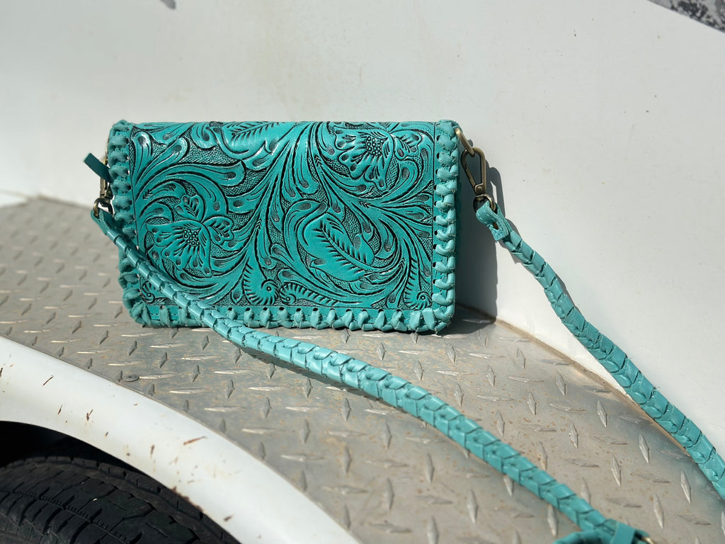 Tooled 2 Zip Clutch with built in Handle