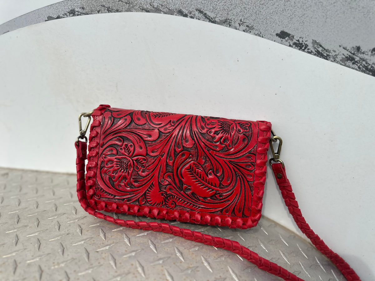 Tooled 2 Zip Clutch with built in Handle