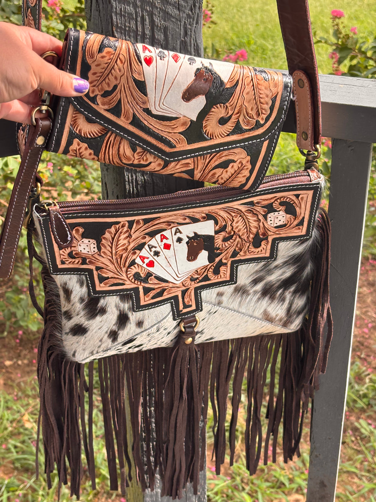 Horse & Card 2 piece Wallet and fringe purse set